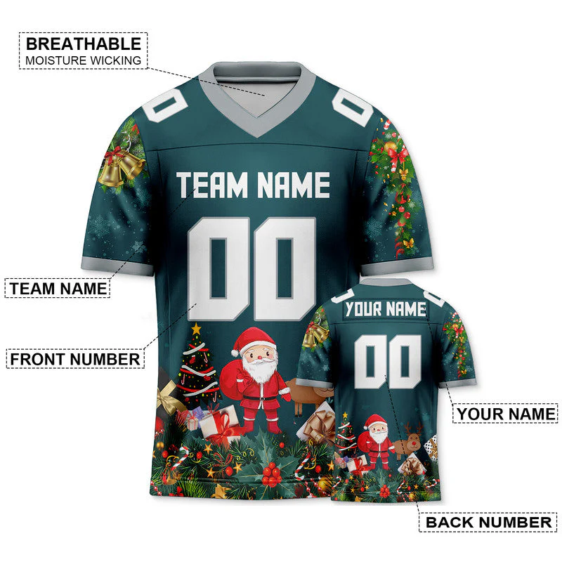 CHRISTMAS DAY CUSTOM AQUA WHITE-GRAY SANTA CLAUS AUTHENTIC FOOTBALL JERSEY