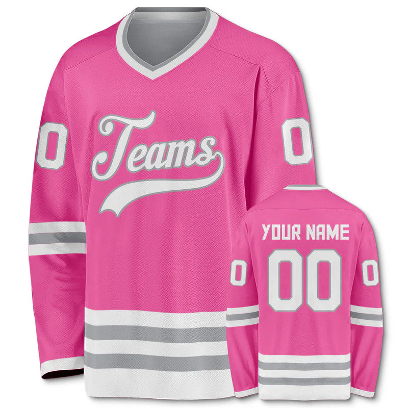 Custom Pink White-Gray Authentic Hockey Jersey