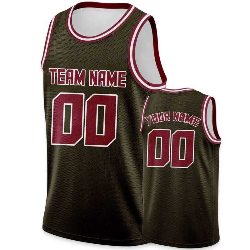 Custom Olive Crimson Round Neck Rib-Knit Basketball Jersey
