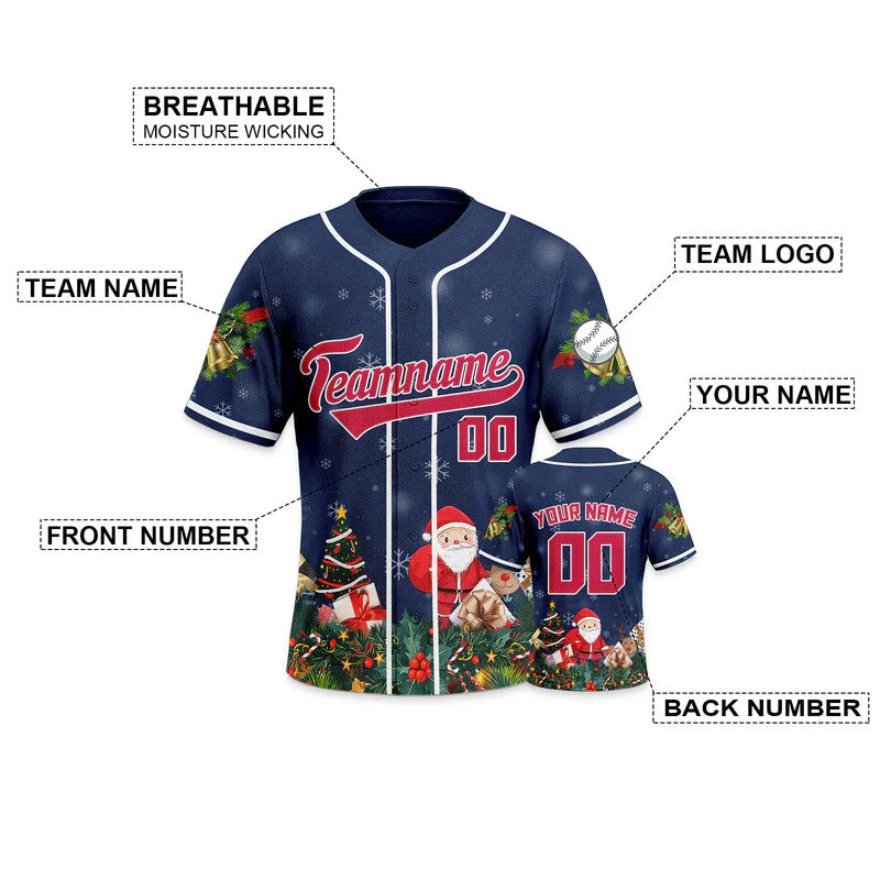 Christmas Day Custom Navy Red-White Santa Claus Authentic Baseball Jersey2