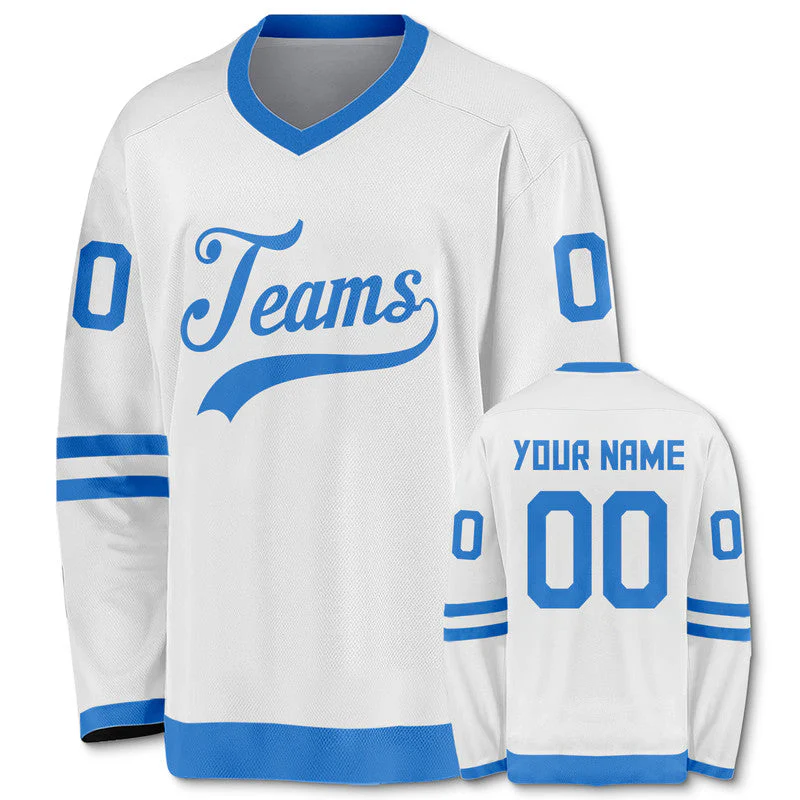 Custom White Powder Blue Authentic Hockey Jersey