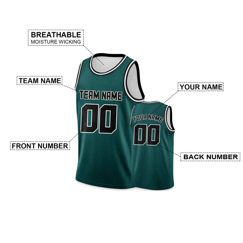Custom Aqua Black-White Round Neck Rib-Knit Basketball Jersey