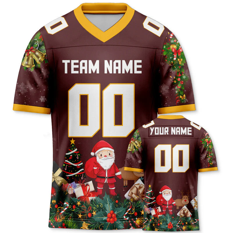 CHRISTMAS DAY CUSTOM RED WHITE-GOLD SANTA CLAUS AUTHENTIC FOOTBALL JERSEY