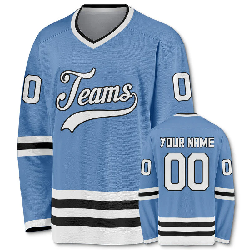 Custom Light Blue White-Black Authentic Hockey Jersey