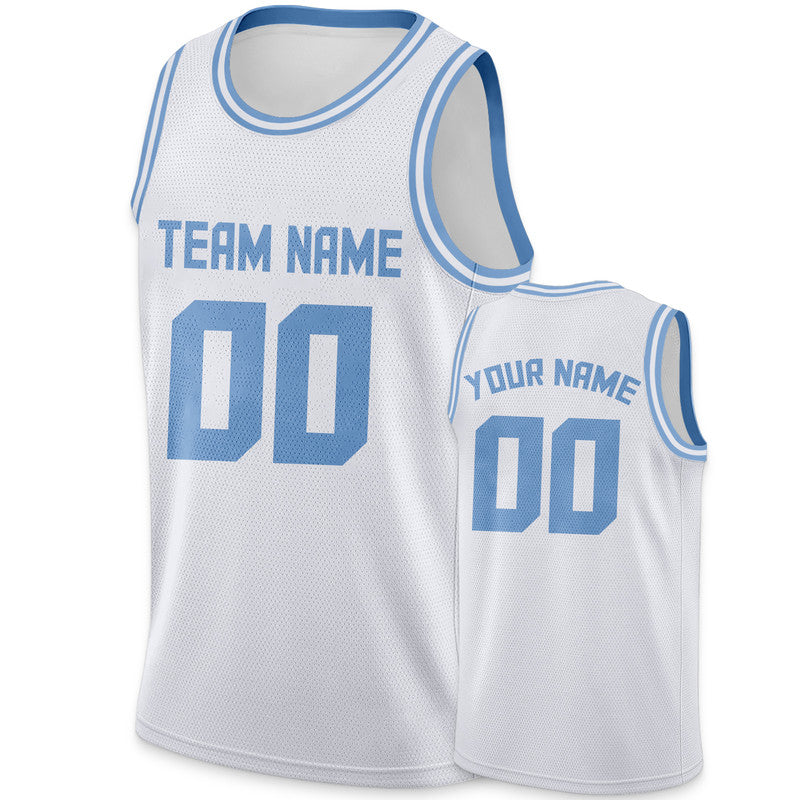 Custom White Light Blue Round Neck Rib-Knit Basketball Jersey