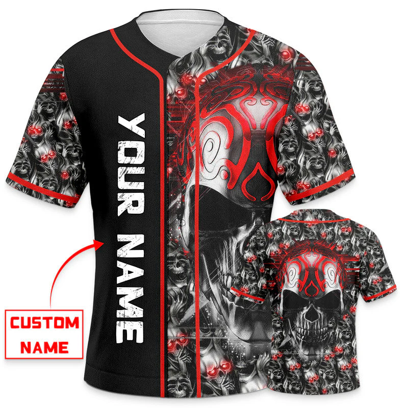 Tribal Red Tattoos Metal Skull Custom Baseball Jersey