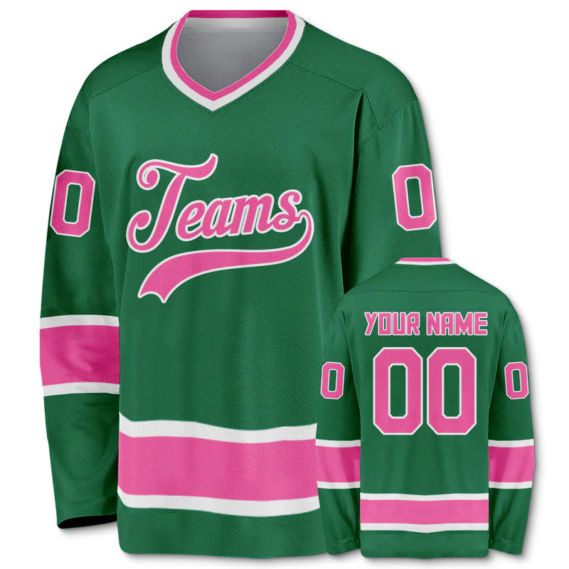 Custom Kelly Green Pink-White Authentic Hockey Jersey