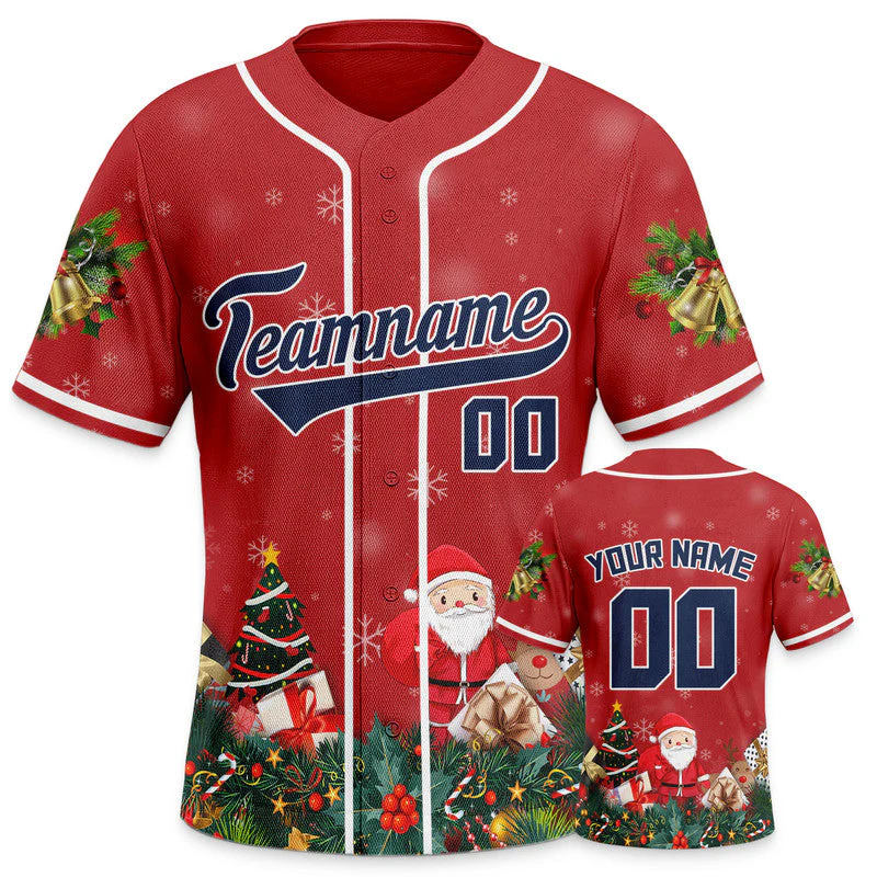 Christmas Day Custom Red Navy-White Santa Claus Authentic Baseball Jersey1