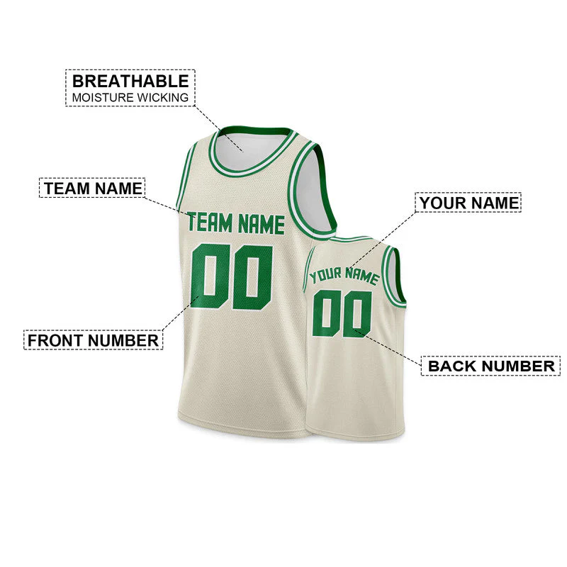 Custom Cream Green Round Neck Rib-Knit Basketball Jersey