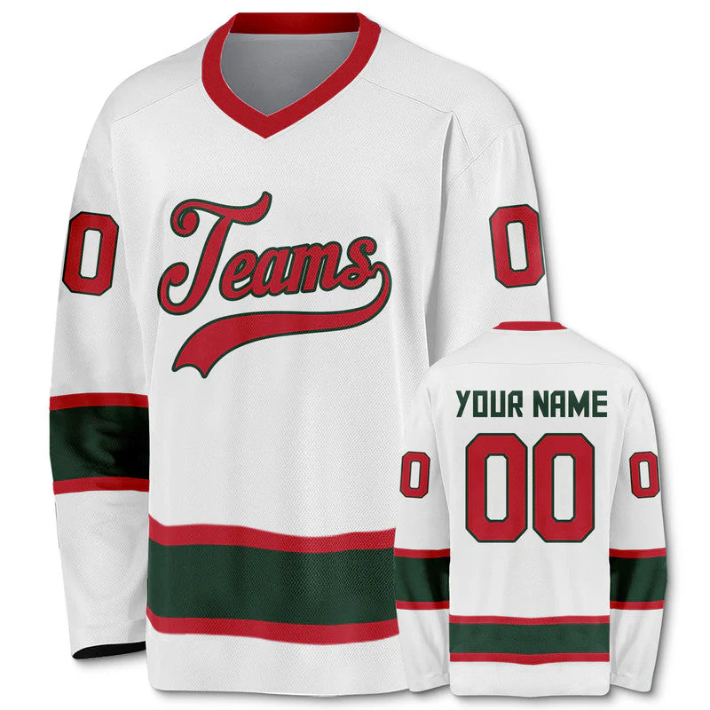 Custom White Red-Aqua Authentic Hockey Jersey